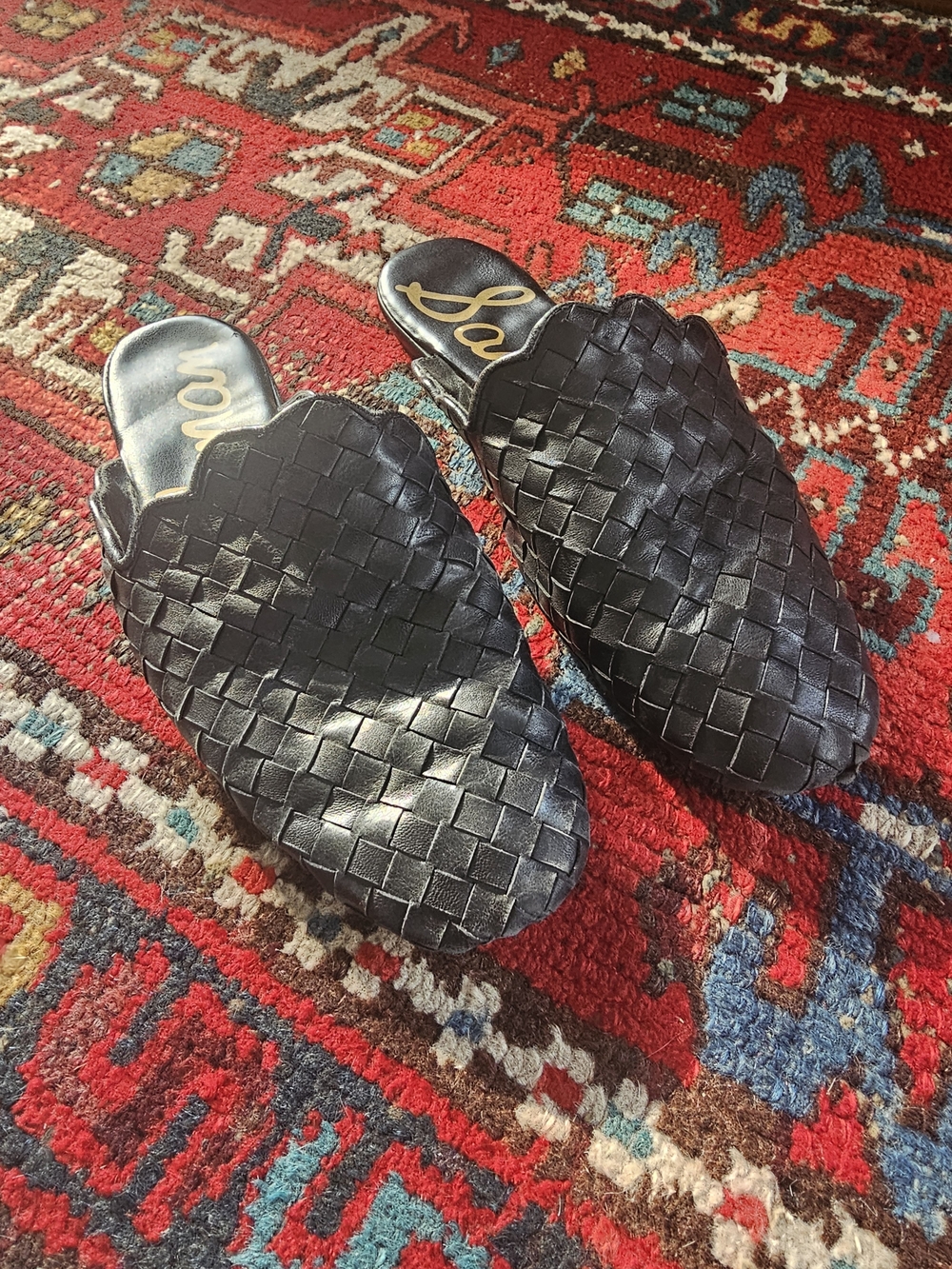 Sam Edelman Black Woven Leather Slip-On Mules